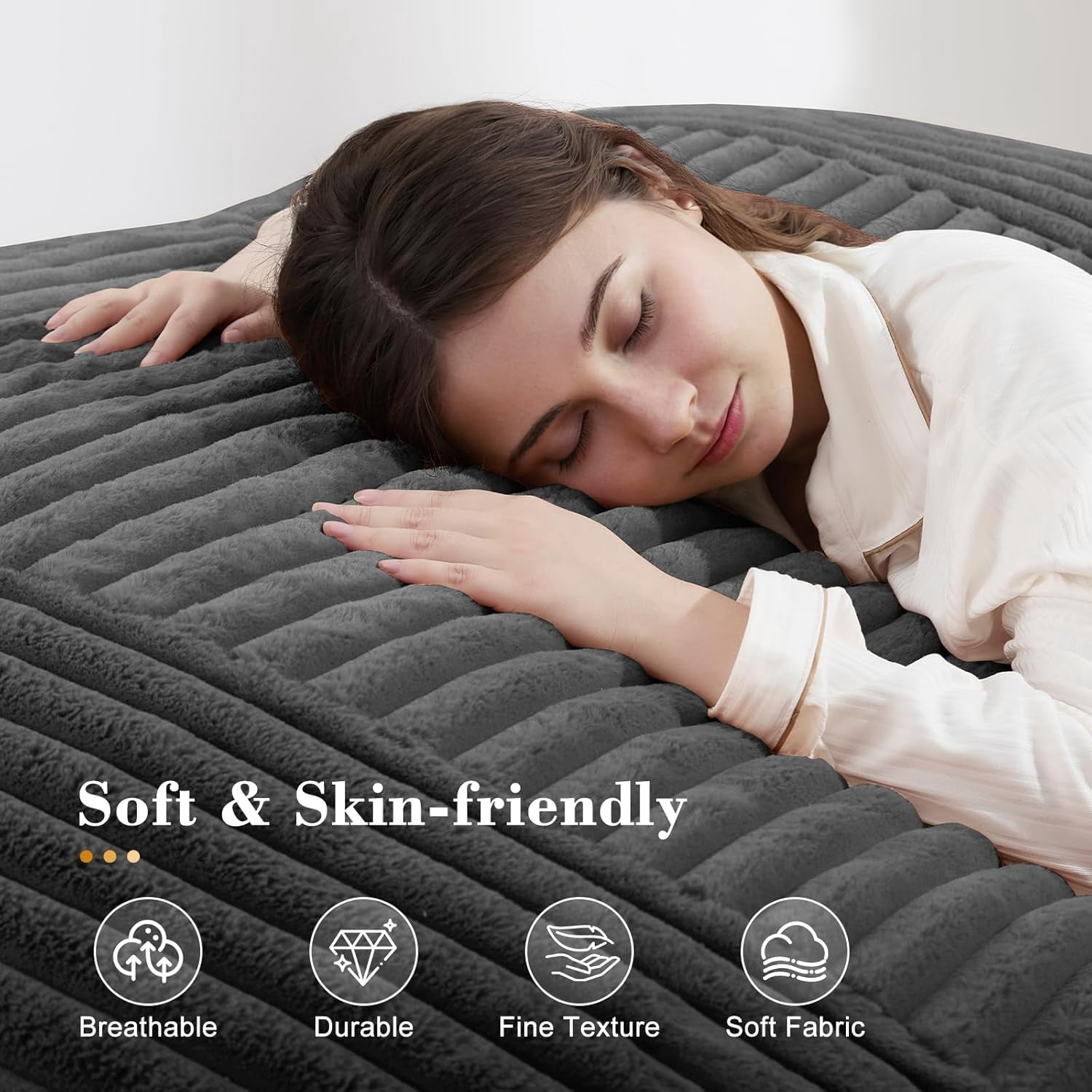 Oversized Striped Bean Bag Chair, Large Floor Lounger with Machine-Washable Corduroy Cover, Full-Body Relaxation Sofa for Home Theater, Living Room, Dark Grey