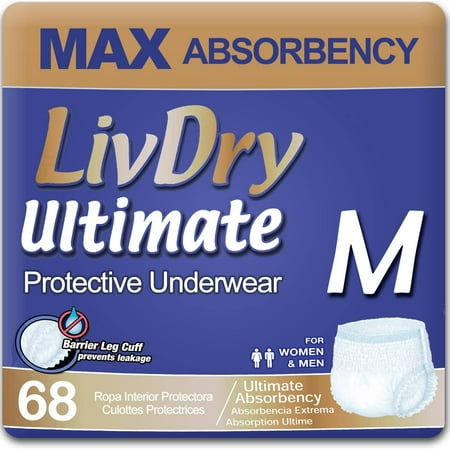 LivDry Ultimate Adult Diapers for Women and Men Max Absorbency Incontinence Underwear (Medium 68-Pack)