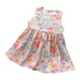 thumbnail image 2 of Luxalzxs Toddler Girls Casual Dress Summer Sleeveless Crew Neck Sundress Cotton Colorful Floral Print Smocked Dress Little Girl Beach Party Dress, 2 of 5