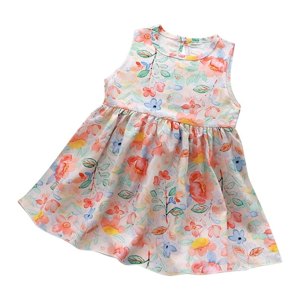 Odeerbi Niñas Verano Algodón Tank Vestido Floral Sol Bebé Impresión Gráfica Sin Mangas A-Line Vestido