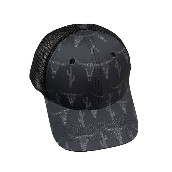 Charcoal Bull Cactus Womens Snap Back Outdoor Horse Western Punchy Fashion Trucker Baseball Cap