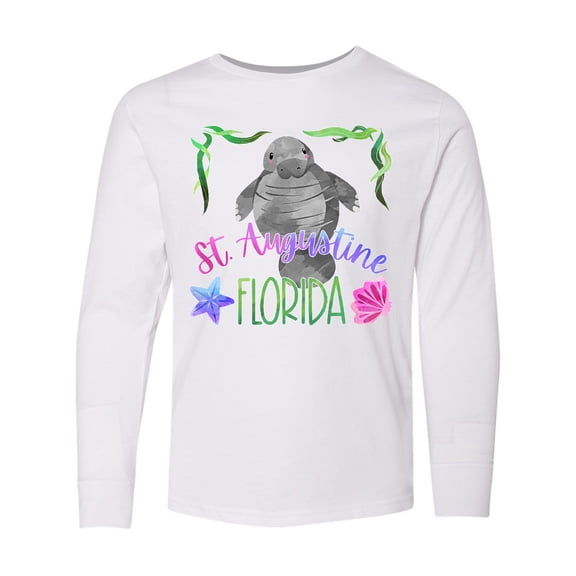 Inktastic St. Augustine Florida Cute Swimming Manatee Long Sleeve Youth T-Shirt