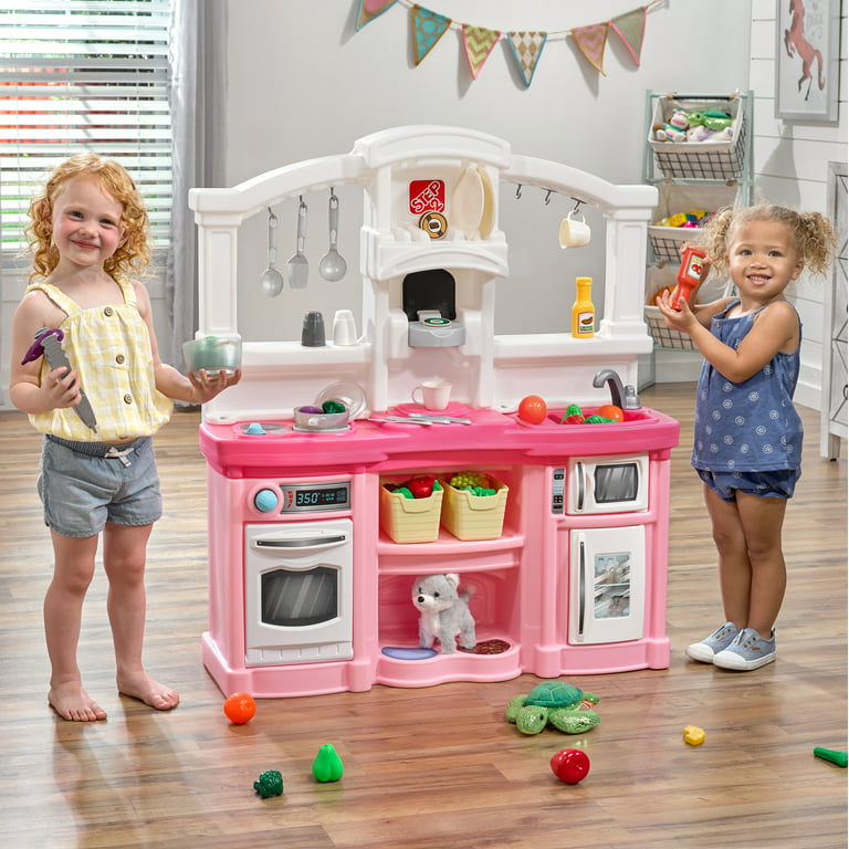 Fun with Friends Kitchen, Large Plastic Play Kitchen with Real Cooking  Lights & Sounds, Pink Kids Kitchen Playset & Kitchen Accessories Set