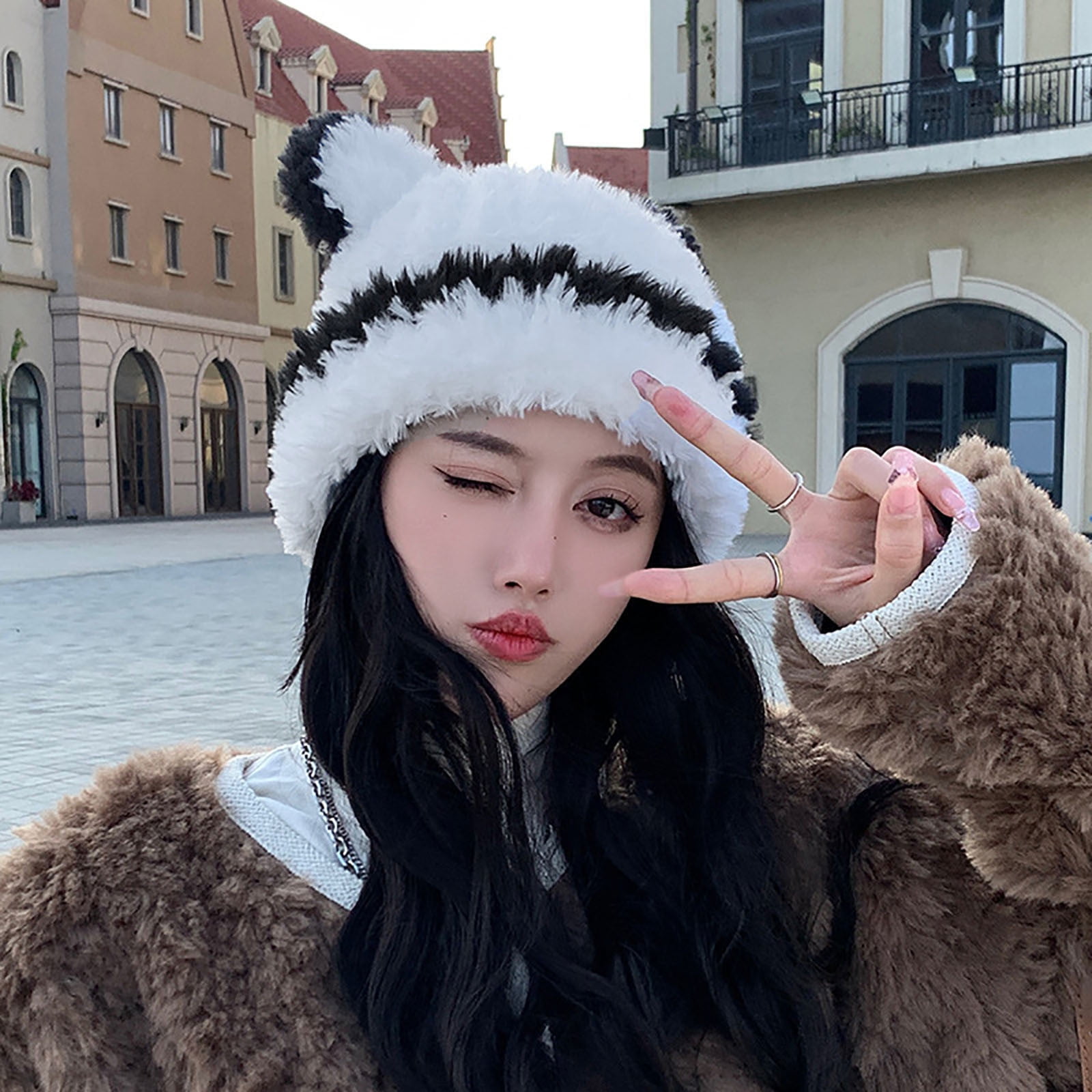 APEXFWDT Fluffy Knit Beanie Hats for Women Winter Furry Warm Knit