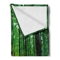 thumbnail image 2 of Forest Soft Flannel Fleece Blanket, Green Woodland at Sunrise Scenic Morning Nature Environment Ecology Serenity, Cozy Plush for Indoor and Outdoor Use, 50" x 70", Green Black Yellow, by Ambesonne, 2 of 5