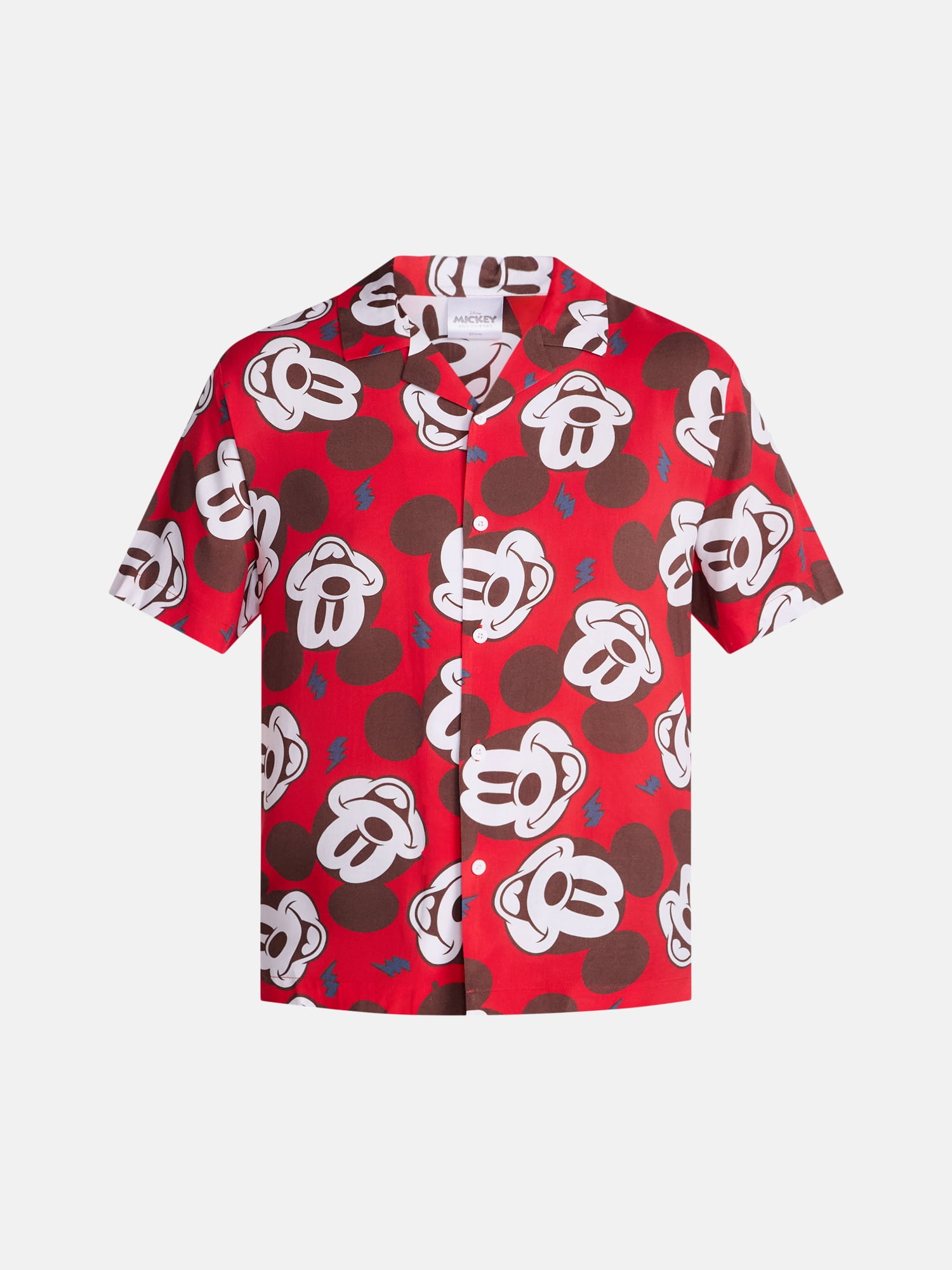 Disney Men's and Big Men's Lightning Mickey Graphic Button Up Shirt with Short Sleeves, Sizes S-4XL