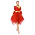 thumbnail image 3 of Zaldita Women 3/4 Flared Sleeve Asymmetrical Dance Dress Lyrical Liturgical Praise Overlay Tunic Red XL, 3 of 7