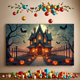 thumbnail image 3 of Haunted House Halloween Theme Spooky Decoration Jack-O-Lantern Design Bat Decoration Creepy Background for Halloween Party Kids Event Festive Decoration, 3 of 9