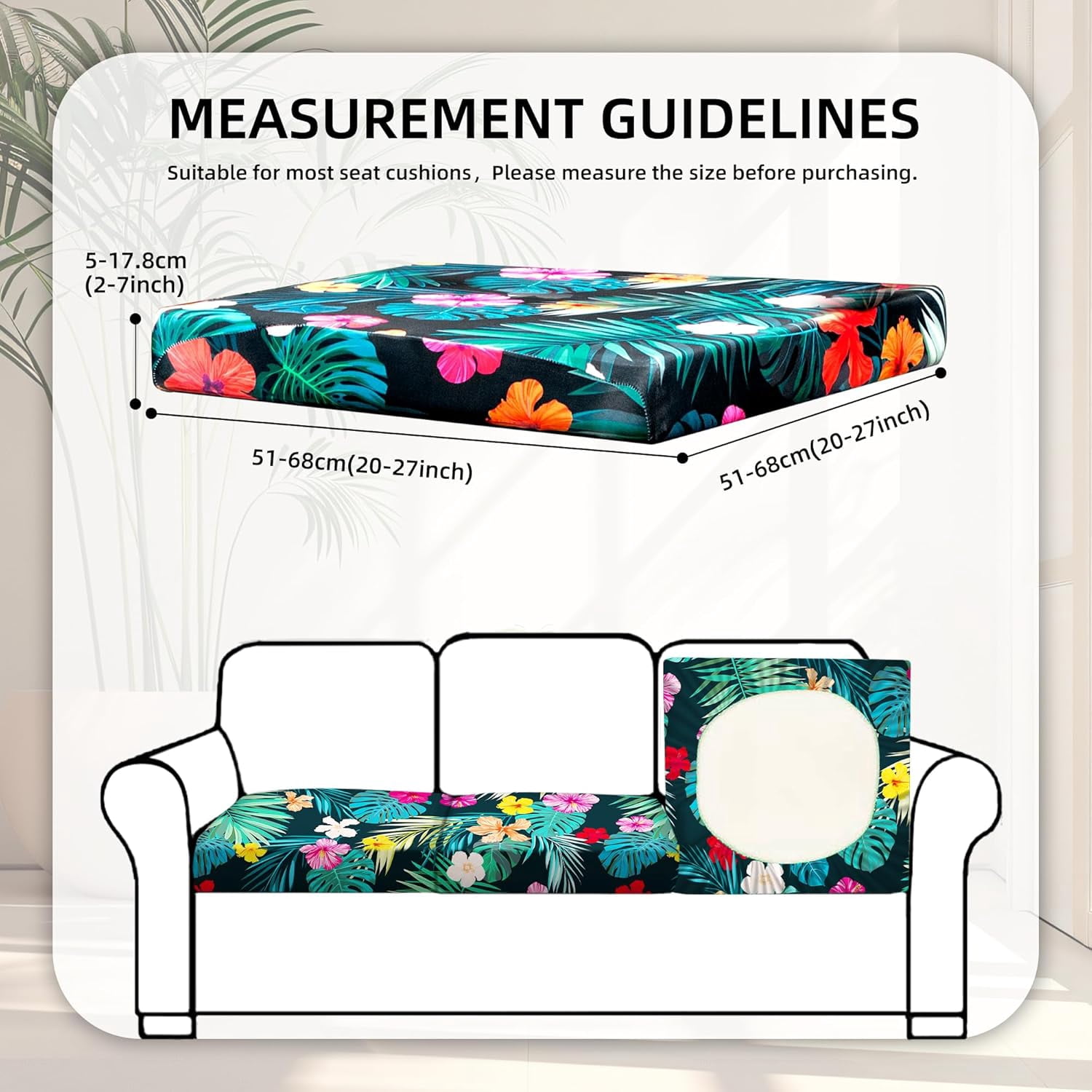 8Pcs Stretch Patio Cushion Covers,Outdoor Couch Covers Replacement,Outdoor Couch & Sofa Slipcovers,for Patio Furniture Cushion Covers,Washable Reusable urniture Protector (Flowered Leaves,Cover Only)