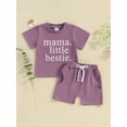 thumbnail image 3 of Musuos Toddler Girl Summer Shorts Set 6M 12M 18M 24M 3Y Short Sleeve Letter Print Crew Neck T-Shirt + Elastic Pocket Shorts 2Pcs Outfits, 3 of 10