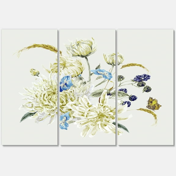 Designart ' Ancient Chrysanthemums With Bouquet II ' Traditional Canvas Wall Art Print