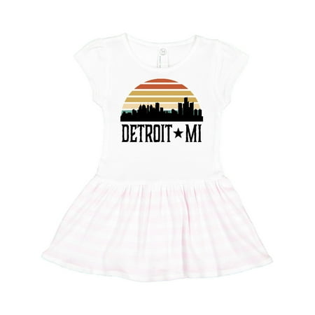 

Inktastic Detroit Michigan Skyline Retro Gift Toddler Girl Dress