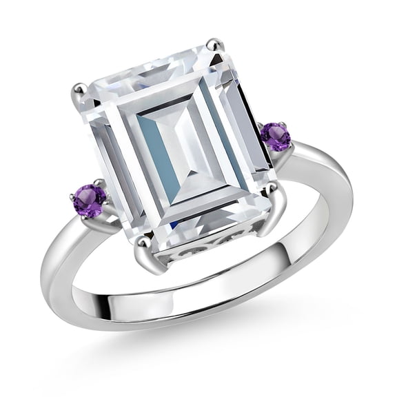 Gem Stone King 925 Sterling Silver Purple Amethyst Ring Set with Moissanite (7.43 Cttw) (Size 5)