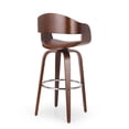 thumbnail image 2 of Soledad Mid-Century Modern Upholstered Swivel Barstool, Cognac Brown and Walnut, 2 of 11