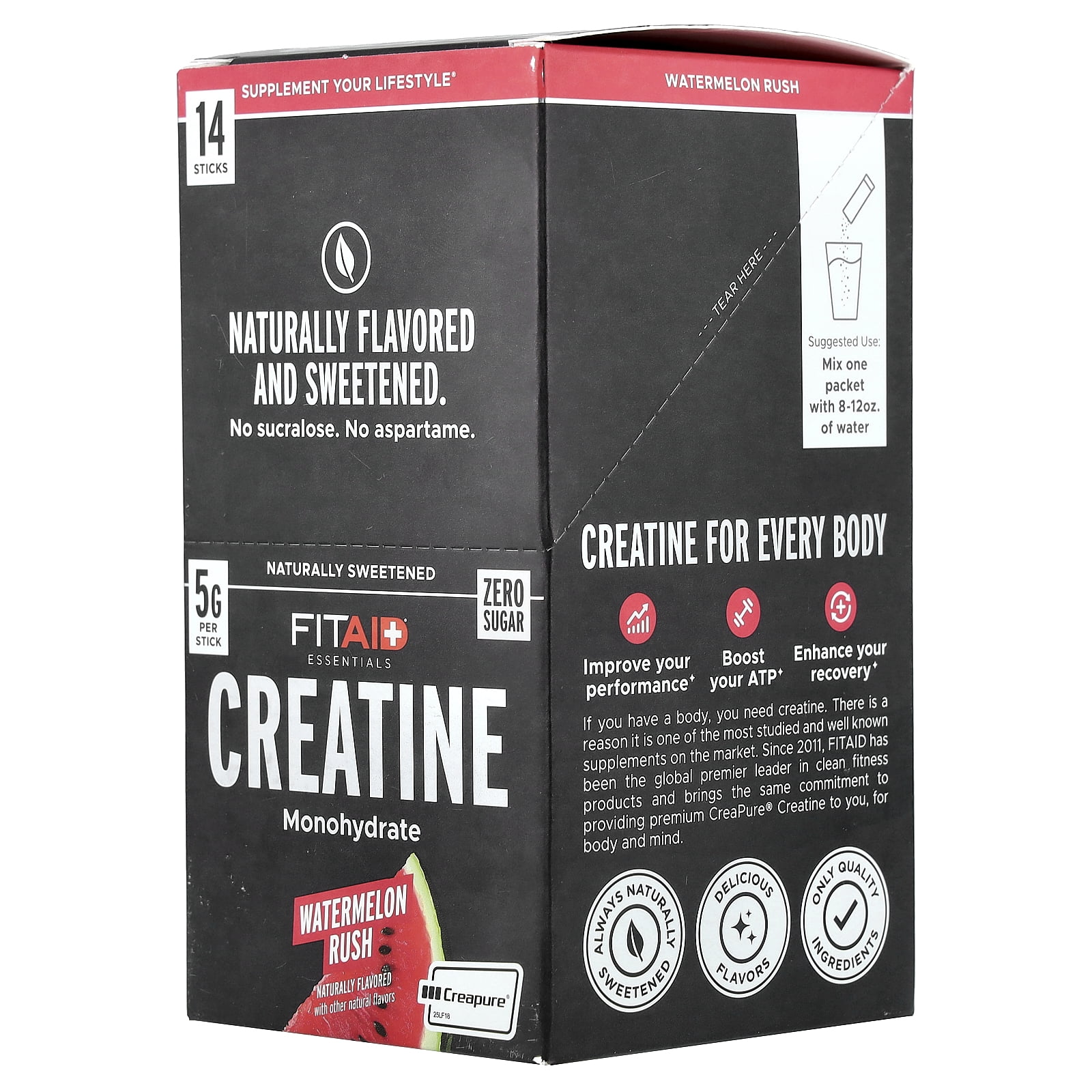 FITAID Essentials, Creatine Monohydrate, Watermelon Rush, 14 Sticks, 0.22 oz (6.2 g) Each