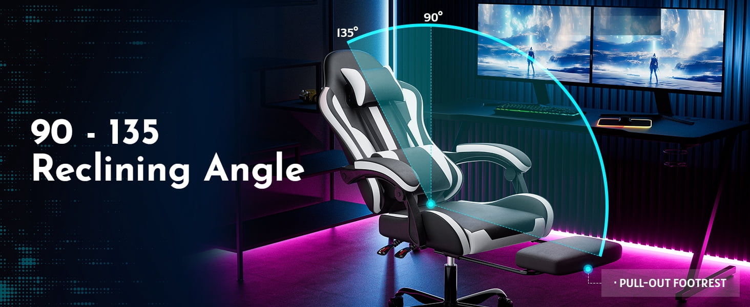 Leumius Gaming Chair,Ergonomic Office Computer Desk Chair with Footrest and Lumbar Support,360° Swivel Chairs for Office Home Gaming,Black