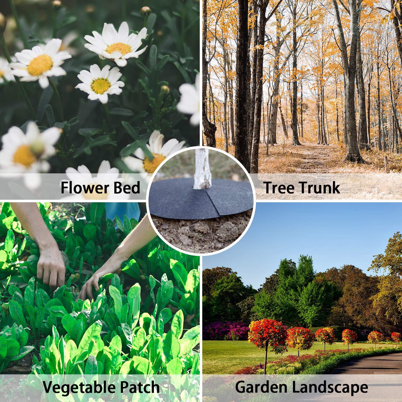 Tree Mulch Ring Weed Control, Non-Woven Degradable Tree Protector Weed Barrier Mat Landscape Fabric with Stakes