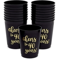 Sparkle and Bash 16 Pack Cheers to 40 Years Plastic Party Cups - 40th Birthday Decorations for Men and Women, Anniversaries (Black Plastic Cups, 16 Oz)