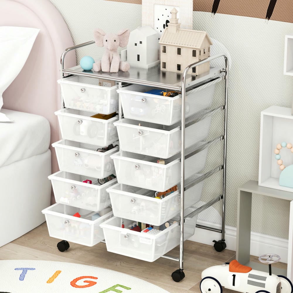Spaco 10-Drawer Rolling Storage Cart-Transparent, Craft Organizers and Storage, Multipurpose Organizer Cart for Home, Office, School