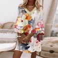 thumbnail image 1 of Puntoco Vestido De Manga Corta Con Cuello En V, Vestido De Manga 3/4 Con Cuello En V Y Empalme De Encaje Estampado Informal De Verano Para Mujer Falda Corta Blanco Xxxl, 1 of 6