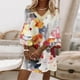 thumbnail image 1 of Puntoco Vestido De Manga Corta Con Cuello En V, Vestido De Manga 3/4 Con Cuello En V Y Empalme De Encaje Estampado Informal De Verano Para Mujer Falda Corta Blanco L, 1 of 6