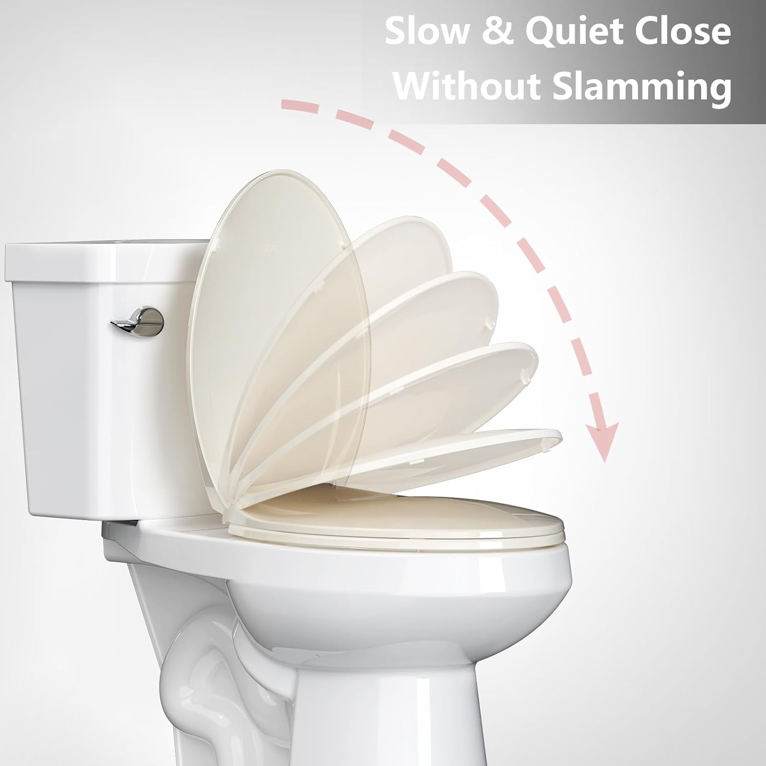 Hetoy 19-Inch Round Toilet Seat, Slow-Close Toilet Seat, Easy to Clean and Stain Resistant, Plastic Toilet Seat with Lid, Quick-Release Hinges and Quick-Connect Hardware, Almond Color