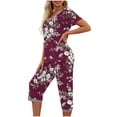 thumbnail image 7 of SOOMLON Two Piece Pajama Sets for Women Plus Size Short Sleeve Shirts Capris with Pocket Lightweight Floral Sleepwear, 7 of 7