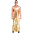 thumbnail image 1 of iiniim Men Shiny Metallic Jumpsuits 70s Disco Dance Leotards Stage Performance Costume Wide Leg Rompers Gold XXL, 1 of 7