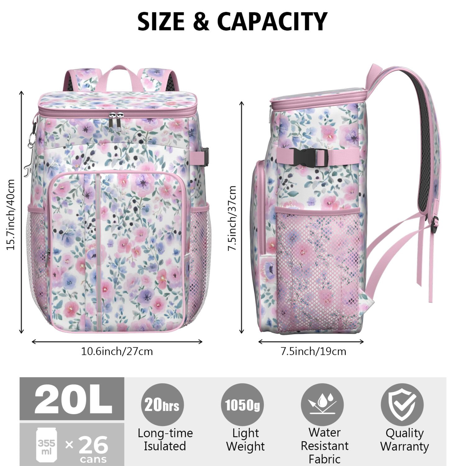 Travel Cooler Bag - Pioneer Flower Camping Beer Cooler Backpack with Bottle Opener- Waterproof Insulated Picnic Backpacks - Cooler Bag for Beach