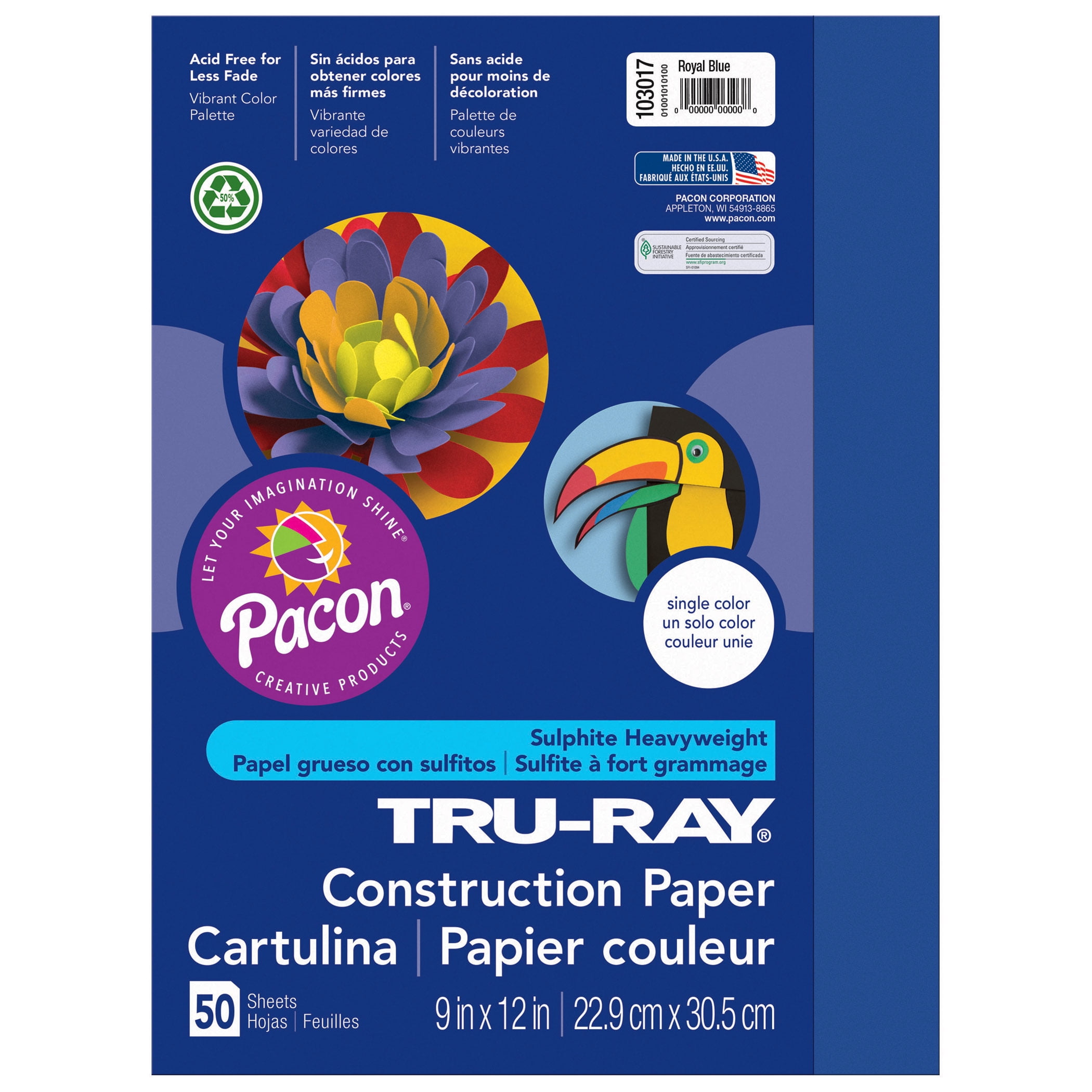Pacon® Tru-Ray® Construction Paper, 9' x 12', Royal Blue - 50 Sheets per pack, 5 packs