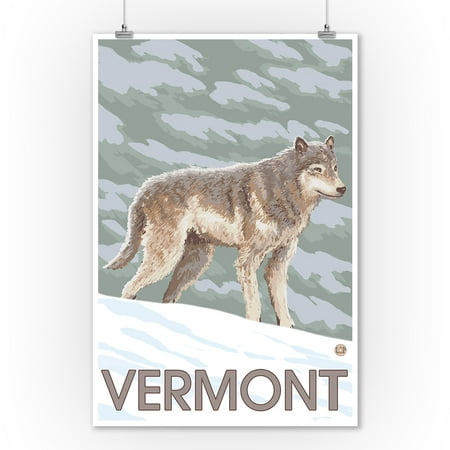 Vermont - Wolf Scene - LP Original Poster (9x12 Art Print, Wall Decor Travel