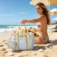 thumbnail image 4 of VORJELT Waterproof PVC Beach Tote Bag with Detachable Zipper Pouch, Striped Design, Large Capacity for Pool, Gym, Travel Beige, 4 of 6