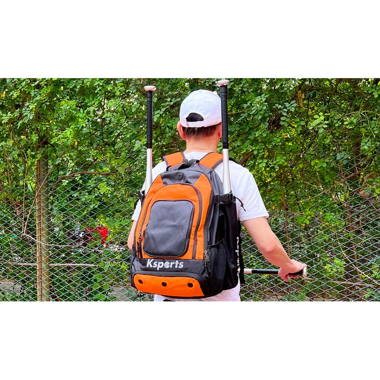 Ksports Baseball Bag Orange Backpack for Baseball, T-Ball & Softball Gear  for Youth & Adults – Holds Bats, Helmet, Gloves with Shoe Compartment &  Fence Hook 