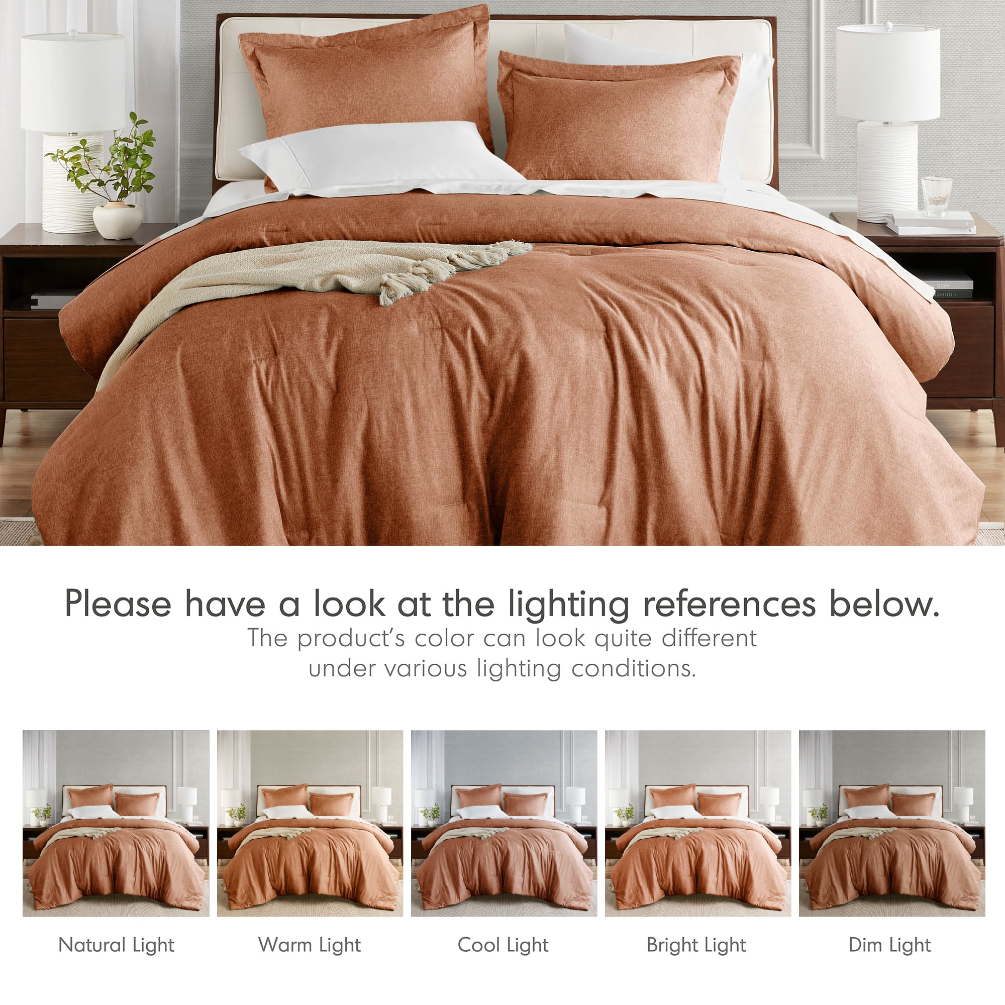 Regency Heights Full/Queen Comforter Sets, Reversible 3 Piece Extra Soft Bedding Set, Chambray Print Burnt Orange Comforter Bed Set with Pillow Shams