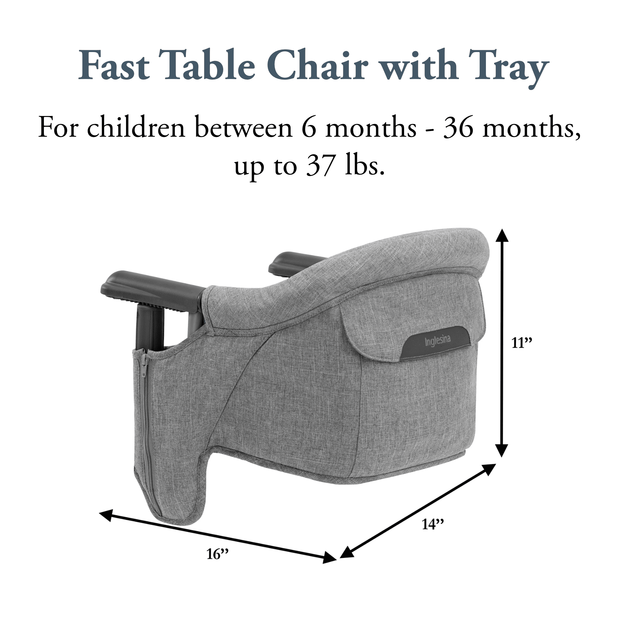 Inglesina - Fast Table Chair with Fast Tray: Hook On Portable High Chair for Babies and Toddlers, Damage Free Travel Booster Seat for Restaurant Use - Includes Snap On Tray, Stone Gray Mélange
