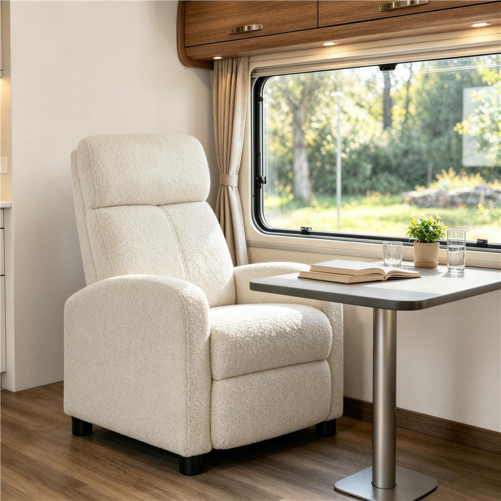 Renwick Boucle Push Back Theater Recliner Chair with Footrest, Ivory