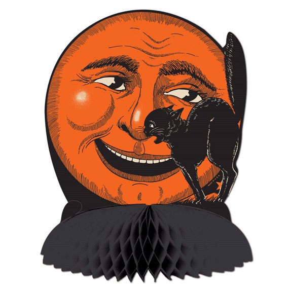 Club Pack of 12 Black and Orange Cat & Moon Centerpiece Halloween Decorations 9.75"