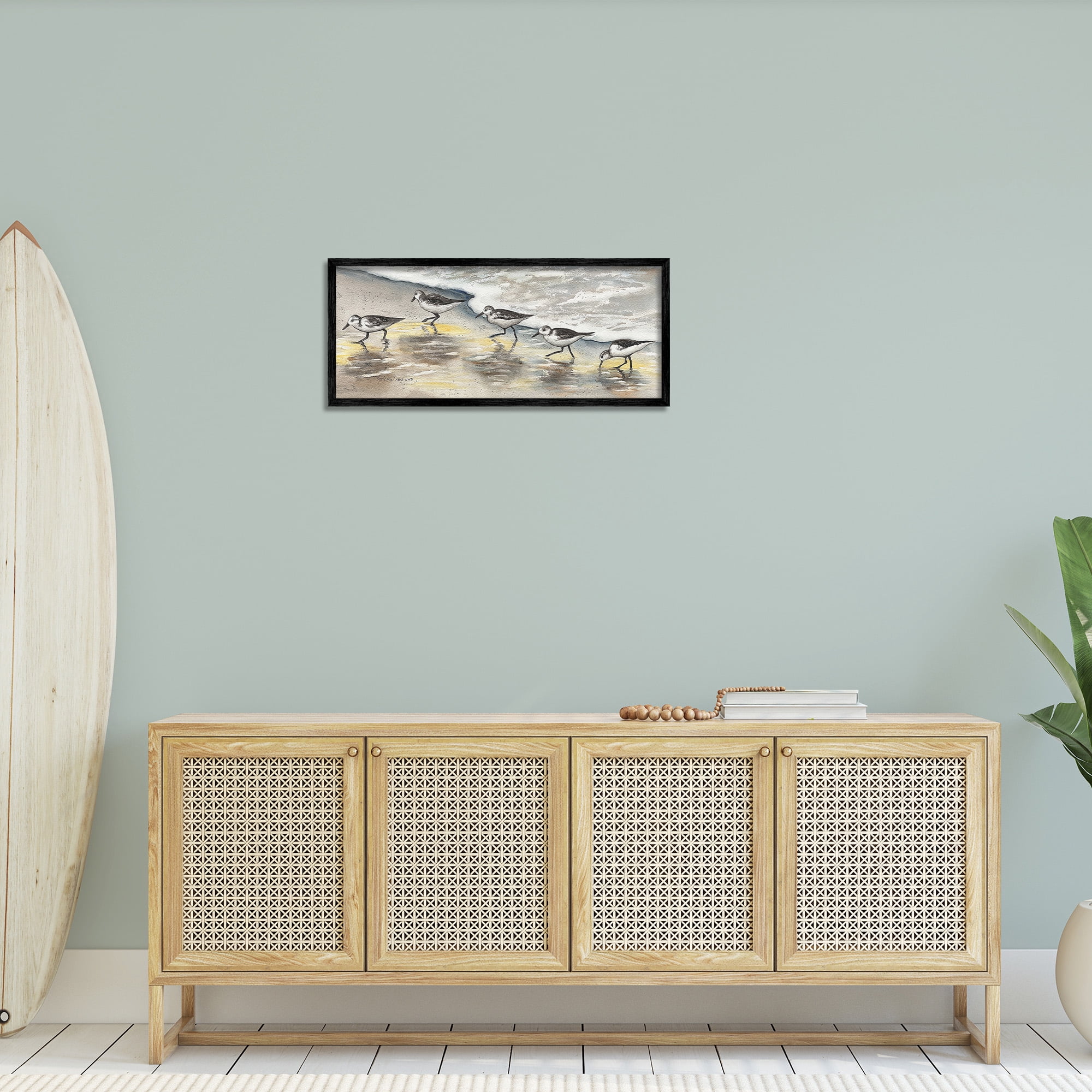 Stupell Industries Sunlit Birds & Beach Foam Animals & Insects Painting Black Framed Art Print Wall Art, 30 x 13