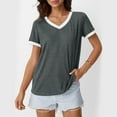 thumbnail image 3 of AherBiu Short Sleeve Tops for Women Color Blocked V Neck Summer Tees Stretch Comfy Basic Top Tshirt Blouse, 3 of 7
