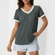 thumbnail image 4 of Sudadera con cremallera,Camiseta holgada informal con cuello en V para mujer, blusa de manga corta con patchwork, poliéster, corte cómodo, uso diario, sopatenor, 4 of 8
