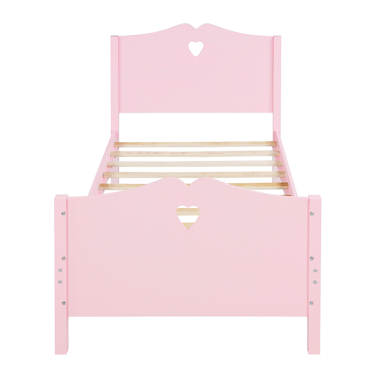 Kepooman Twin Size Modern Solid Wood Platform Bed with Headboard & Footboard for Bedroom, 80"L x 42"W x 43"H, Pink Kepooman Twin Size Modern Solid Wood Platform Bed with Headboard & Footboard for Bedroom, 80"L x 42"W x 43"H, Pink