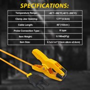 HVAC Temperature Clamp with Banana Plug Adapter, K-Type Thermocouple Clamp Pipe Temperature Clamp for Multimeter, Temperature Probes Measures -40~392℉(-40~200℃)