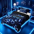 thumbnail image 2 of meiyoeat Gradient Gamepad Twin Comforter Sets for Boys Gamers, Neon Honeycomb Blue Gaming Bedding Set, Black Reversible 2 Pieces, 1 Comforter and 1 Pillowcase, 2 of 6