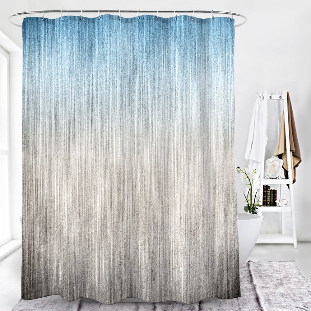 Gradient Gray Shower Curtain Liner Bath Mat Waterproof Mildew Fabric & 12 Hooks 