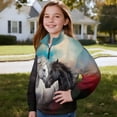 thumbnail image 3 of Uorisanigo Oversized Girls Half Zip Pullover Sweatshirt Kids Long Sleeve Pullover Top for Vacation Shopping Exercise Wear Western Horse Quarter Zipper Hoodies Jackets, 3 of 7