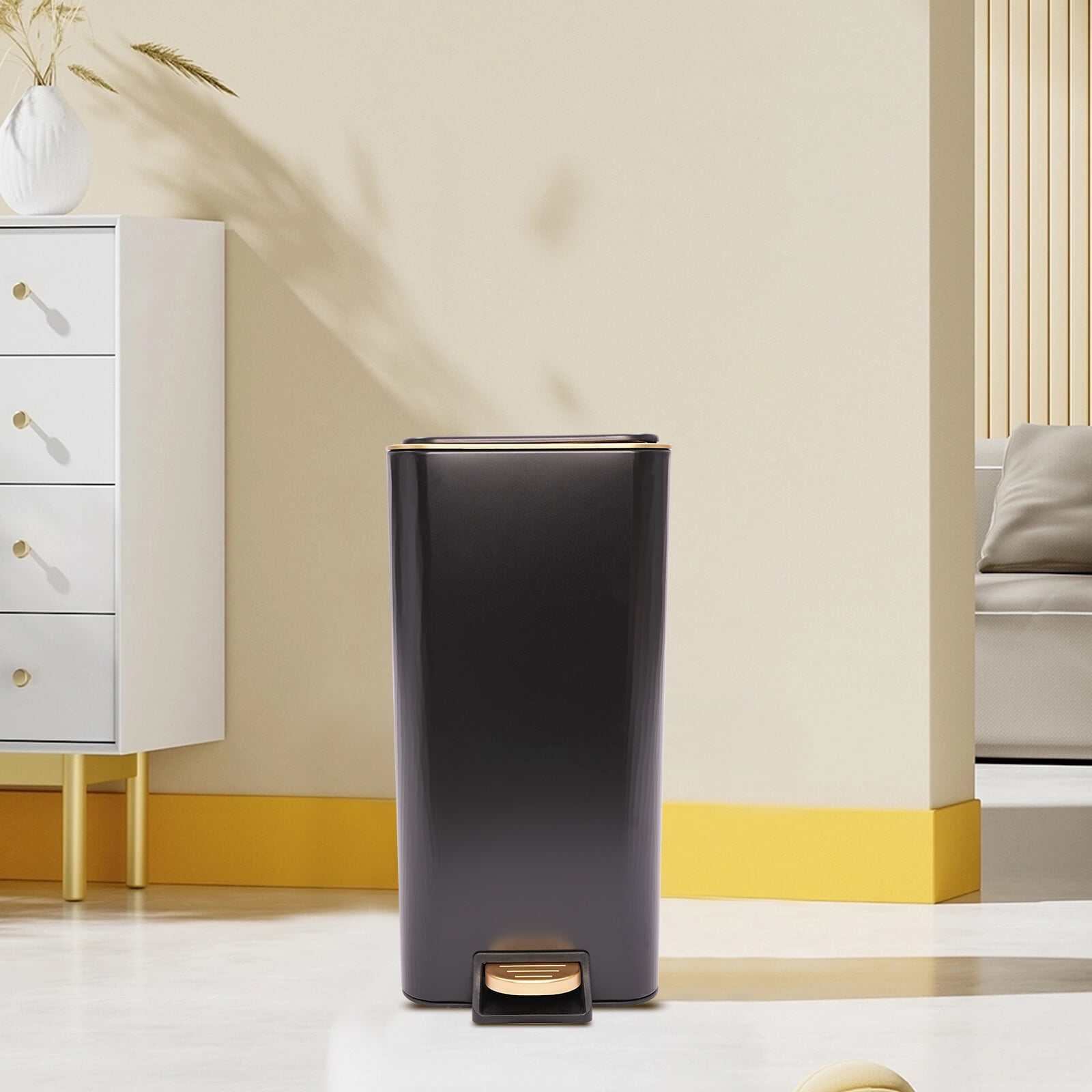 12L Bathroom Trash Can Carbon Steel Step On Kitchen Garbage Bin Step Trash Bin