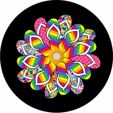 Tire Cover Central Flip Flop Daisy Black Vinyl (Select Size/Camera in Menu) 255/70r18 Center Camera