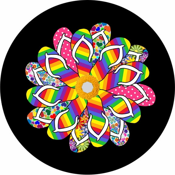 Tire Cover Central Flip Flop Daisy Black Vinyl (Select Size/Camera in Menu) 245/75r17 Center Camera