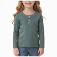 thumbnail image 3 of Child Girls Shirts Long Sleeve Henley T Shirts Button Up Slim Fit Tops Basic Tees Round Neck Ribbed Knit Shirts Girls Fall Winter Clothes Size 9-10T, 3 of 6