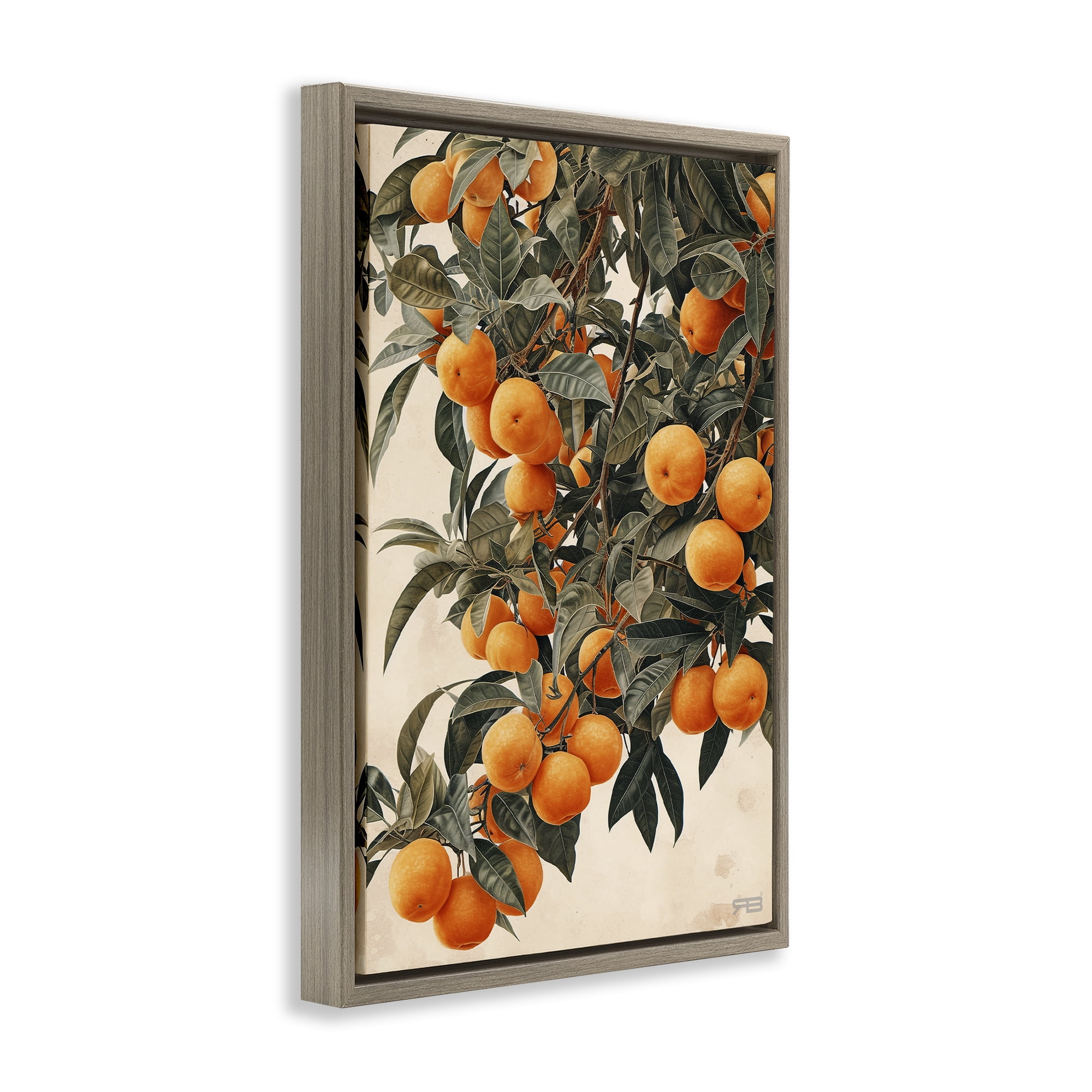 Stupell Industries Vibrant Orange Tree Blooms Food & Beverage Painting Brown Floater Framed Canvas Art Print Wall Art, 17 x 25